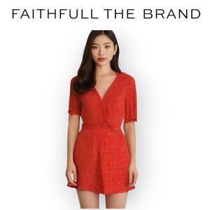 Red Floral Tie-Sleeve Dress Size 2 by Faithfull The Brand